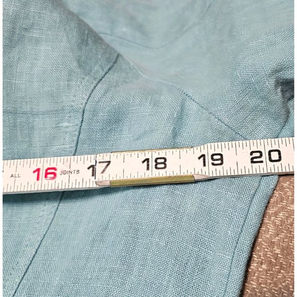 Harve Bernard Linen‎ Button Down blouse size 12 sea foam blue - Picture 6 of 7